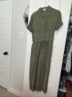 Abound Olive Green Button-Front Utility Jumpsuit